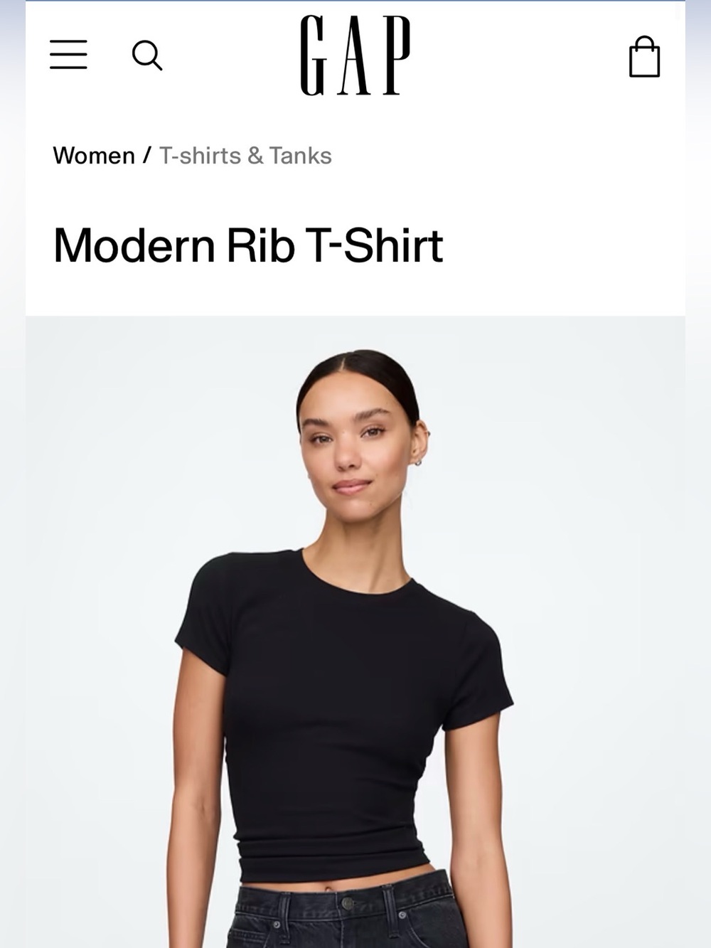 Gap Rib Cap Sleeve T-Shirt Sz Large - Black